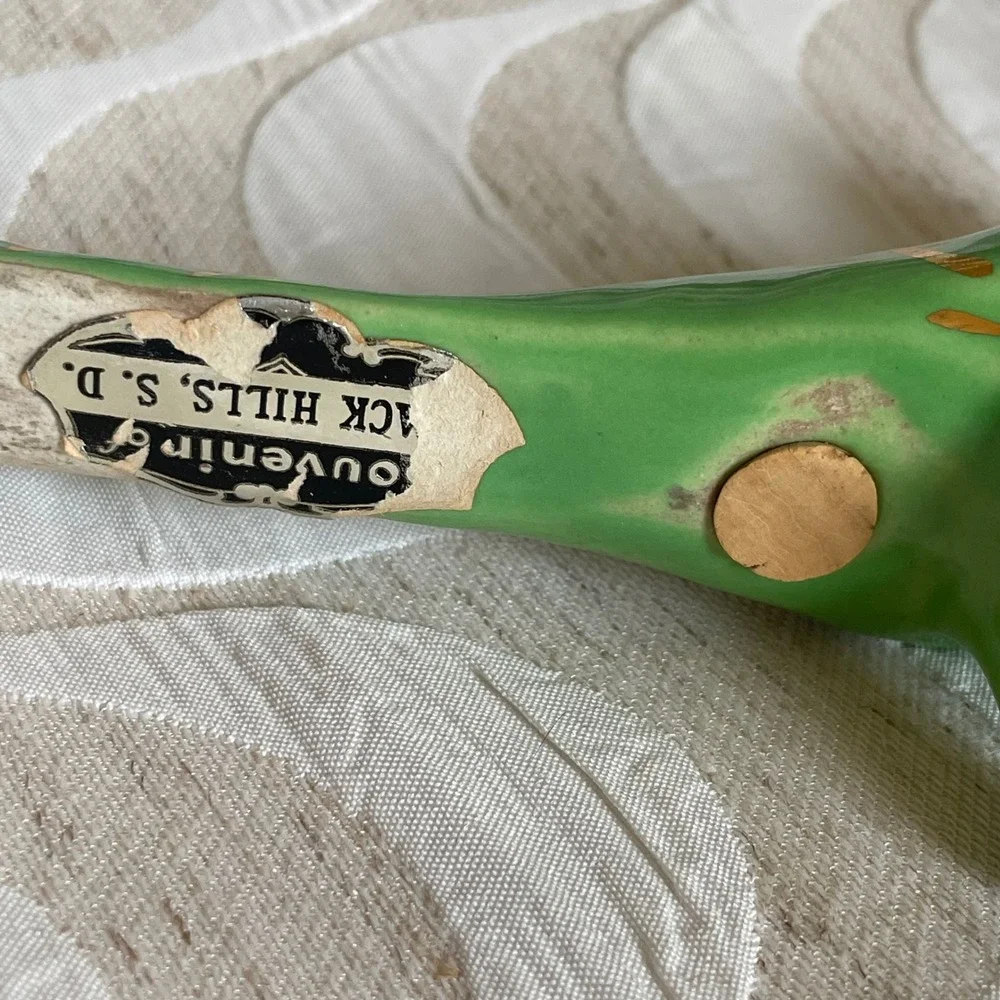 Mid century Green and Gold Ceramic Bird Salt and Pepper Shakers Set Souvenir